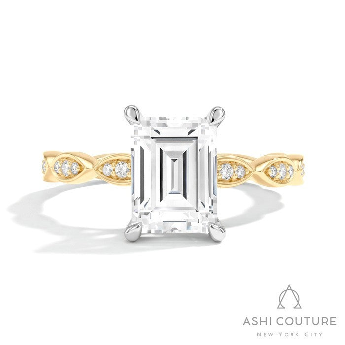 Bridal Emerald Semi-Mount Engagement Ring in Yellow and White Gold