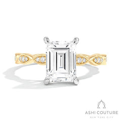 Bridal Emerald Semi-Mount Engagement Ring in Yellow and White Gold