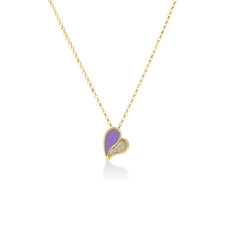 AMORINO DIAMOND AND LAVENDER ENAMEL HEART NECKLACE