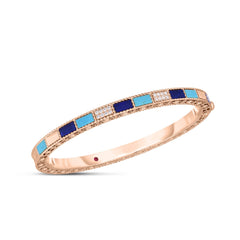 ART DECO MOSAIC ALTERNATING LAPIS, DIAMOND, AND TURQUOISE BANGLE
