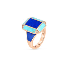 ART DECO MOSAIC DIAMOND, LAPIS, AND TURQUOISE RING