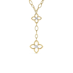 CIALOMA DOUBLE DIAMOND FLOWER ALMOND LINK DANGLE NECKLACE
