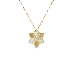 VERNAZZA ALTERNATING PAVE DIAMOND AND SATIN FINISH FLOWER NECKLACE