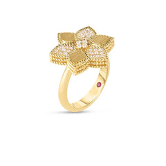 VERNAZZA ALTERNATING PAVE DIAMOND AND SATIN FINISH FLOWER RING
