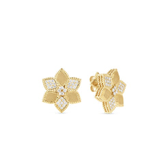 VERNAZZA ALTERNATING PAVE DIAMOND AND SATIN FINISH FLOWER STUD EARRINGS