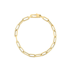 DESIGNER GOLD ALTERNATING POLISHED AND FLUTED PAPERCLIP LINK BRACELET