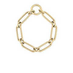 DESIGNER GOLD ALTERNATING FLUTED PAPERCLIP AND OVAL LINK BRACELET