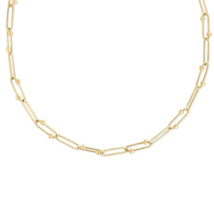 DESIGNER GOLD ALTERNATING PAPERCLIP WITH SPHERES LINK NECKLACE