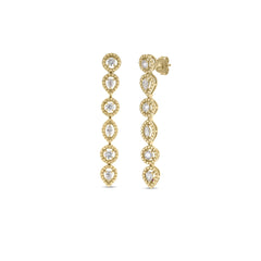 DOLCETTO ALTERNATING THREE STONE DIAMOND DANGLE EARRINGS