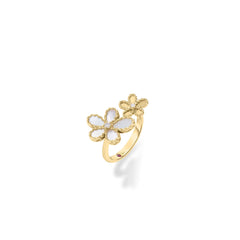 JASMINE DIAMOND AND MOTHER OF PEARL DOUBLE FLOWER RING