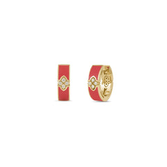 LOVE IN VERONA DIAMOND AND CORAL ENAMEL HOOP EARRINGS