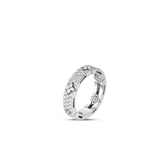 LOVE IN VERONA PAVE DIAMOND AND POLISHED FLOWER NARROW RING