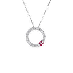 LOVE IN VERONA PAVE DIAMOND AND RUBY CIRCLE NECKLACE