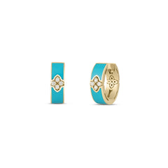 LOVE IN VERONA DIAMOND AND CYAN ENAMEL HOOP EARRINGS
