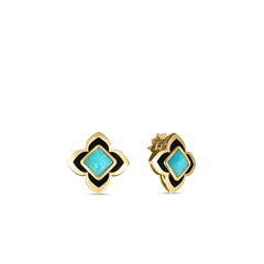 PALAZZO DUCALE CARNIVAL AMAZONITE AND BLACK ENAMEL FLOWER STUD EARRINGS