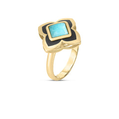 PALAZZO DUCALE CARNIVAL AMAZONITE AND BLACK ENAMEL FLOWER RING