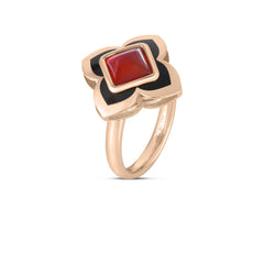 PALAZZO DUCALE CARNIVAL BLACK ENAMEL, AND RED AGATE FLOWER RING