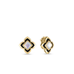 PALAZZO DUCALE CARNIVAL BLACK ENAMEL AND MOTHER OF PEARL FLOWER STUD EARRINGS