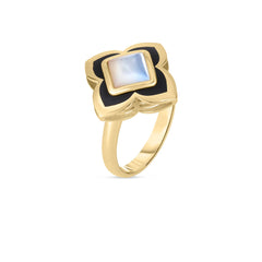 PALAZZO DUCALE CARNIVAL BLACK ENAMEL AND MOTHER OF PEARL FLOWER RING