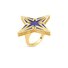 STARDUST LARGE DIAMOND AND BLUE CERAMIC STAR RING