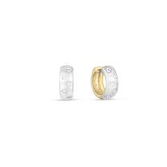 DESIGNER GOLD SATIN FINISH DIAMOND REVERSIBLE HOOP EARRINGS