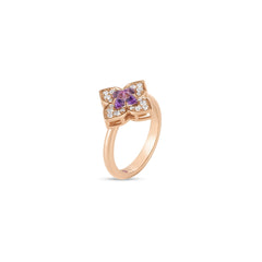 VENETIAN PRINCESS CARNIVAL PAVE DIAMOND AND AMETHYST SMALL FLOWER RING