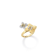 LOVE IN VERONA PAVE DIAMOND AND POLISHED FINISH DOUBLE FLOWER RING