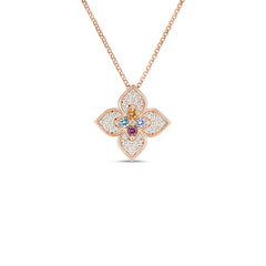 VENETIAN PRINCESS CARNIVAL PAVE DIAMOND AND MIXED STONES LARGE FLOWER NECKLACE