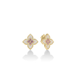 VENETIAN PRINCESS CARNIVAL DIAMOND AND RUBELLITE LARGE FLOWER STUD EARRINGS