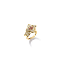 VENETIAN PRINCESS CARNIVAL DIAMOND AND RUBELLITE DOUBLE FLOWER RING
