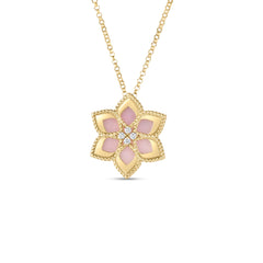 VERNAZZA DIAMOND AND PINK OPAL FLOWER NECKLACE