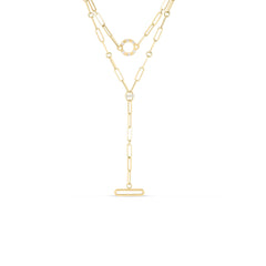 DESIGNER GOLD DIAMOND DOUBLE DANGLE PAPERCLIP NECKLACE
