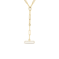 DESIGNER GOLD PAPERCLIP DIAMOND DANGLE NECKLACE