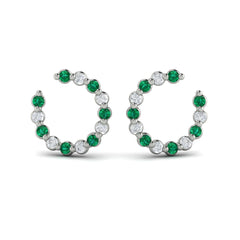 Forward-facing Diamond and Emerald Open Hoop Earrings