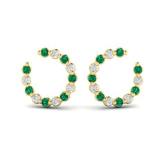 Forward-facing Diamond and Emerald Open Hoop Earrings