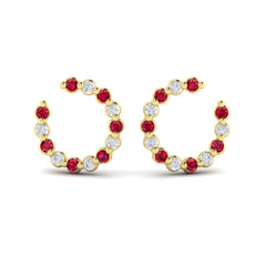 Forward-facing Diamond and Ruby Open Hoop Earrings