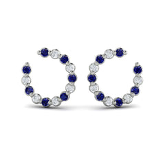 Forward-facing Diamond and Blue Sapphire Open Hoop Earrings