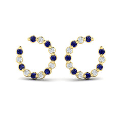 Forward-facing Diamond and Blue Sapphire Open Hoop Earrings