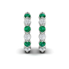 Diamond and Emerald Twist Hoop Earrings
