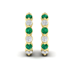 Diamond and Emerald Twist Hoop Earrings