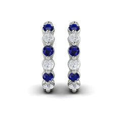 Diamond and Blue Sapphire Twist Hoop Earrings