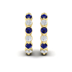 Diamond and Blue Sapphire Twist Hoop Earrings