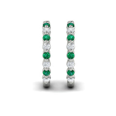 Diamond and Emerald Twist Hoop Earrings