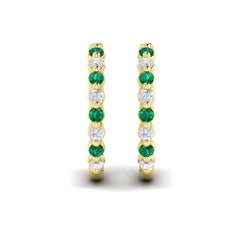 Diamond and Emerald Twist Hoop Earrings