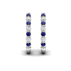 Diamond and Blue Sapphire Twist Hoop Earrings