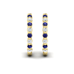 Diamond and Blue Sapphire Twist Hoop Earrings