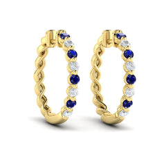 Diamond and Blue Sapphire Twist Hoop Earrings