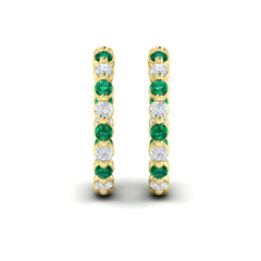Inside Out Diamond and Emerald Hoop Earrings