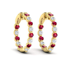 Inside Out Diamond and Ruby Hoop Earrings