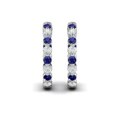 Inside Out Diamond and Blue Sapphire Hoop Earrings
